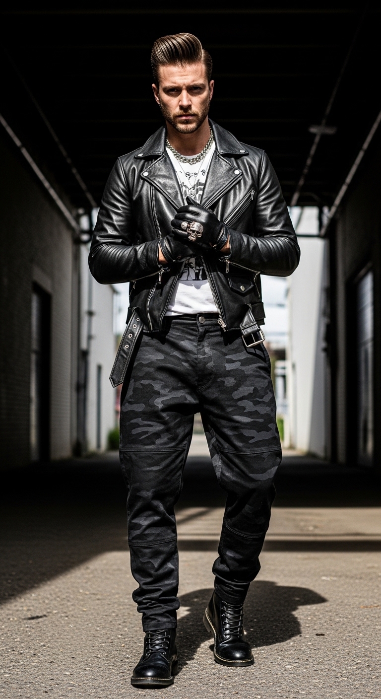 11 Camo Pants Outfit Men For Every Occasion Edgy Leather Jacket Camo