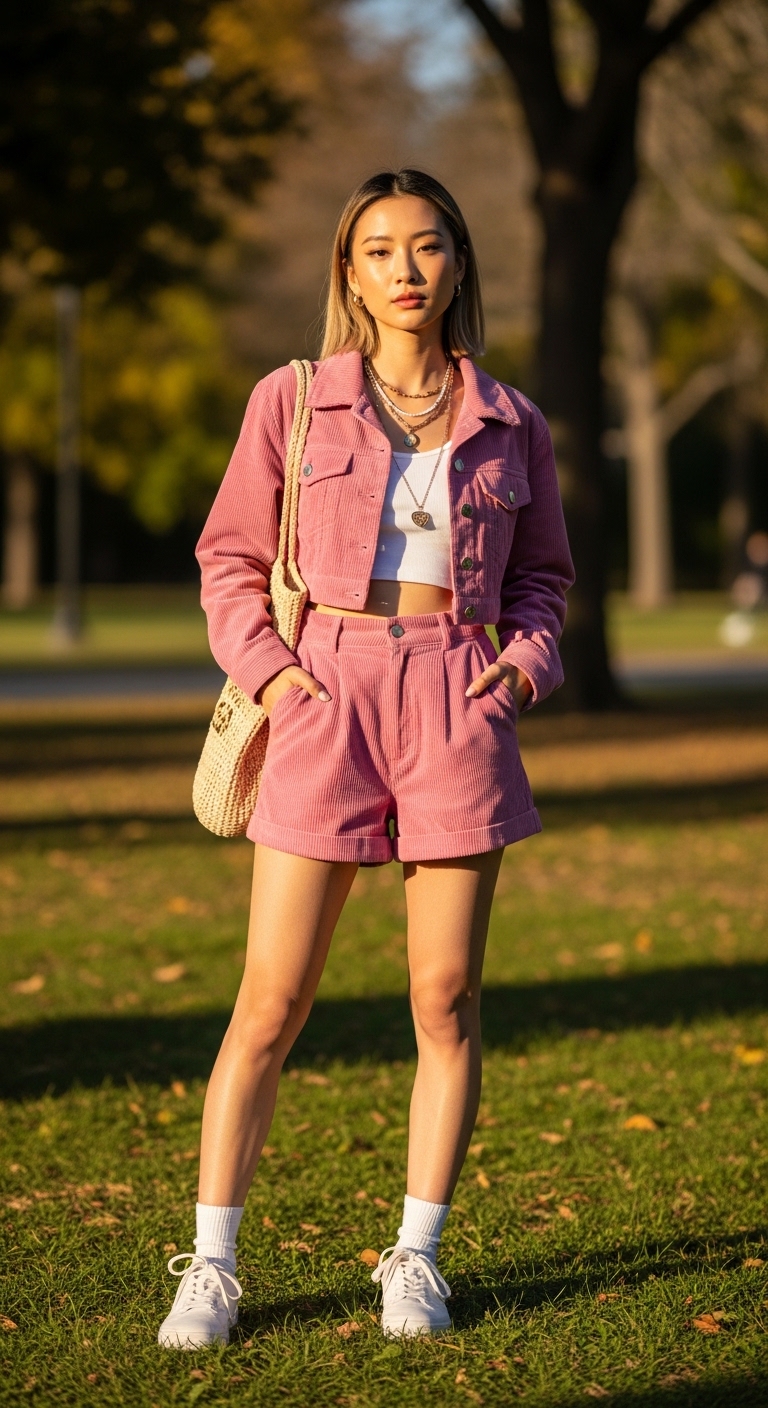 Casual Cord Shorts Set