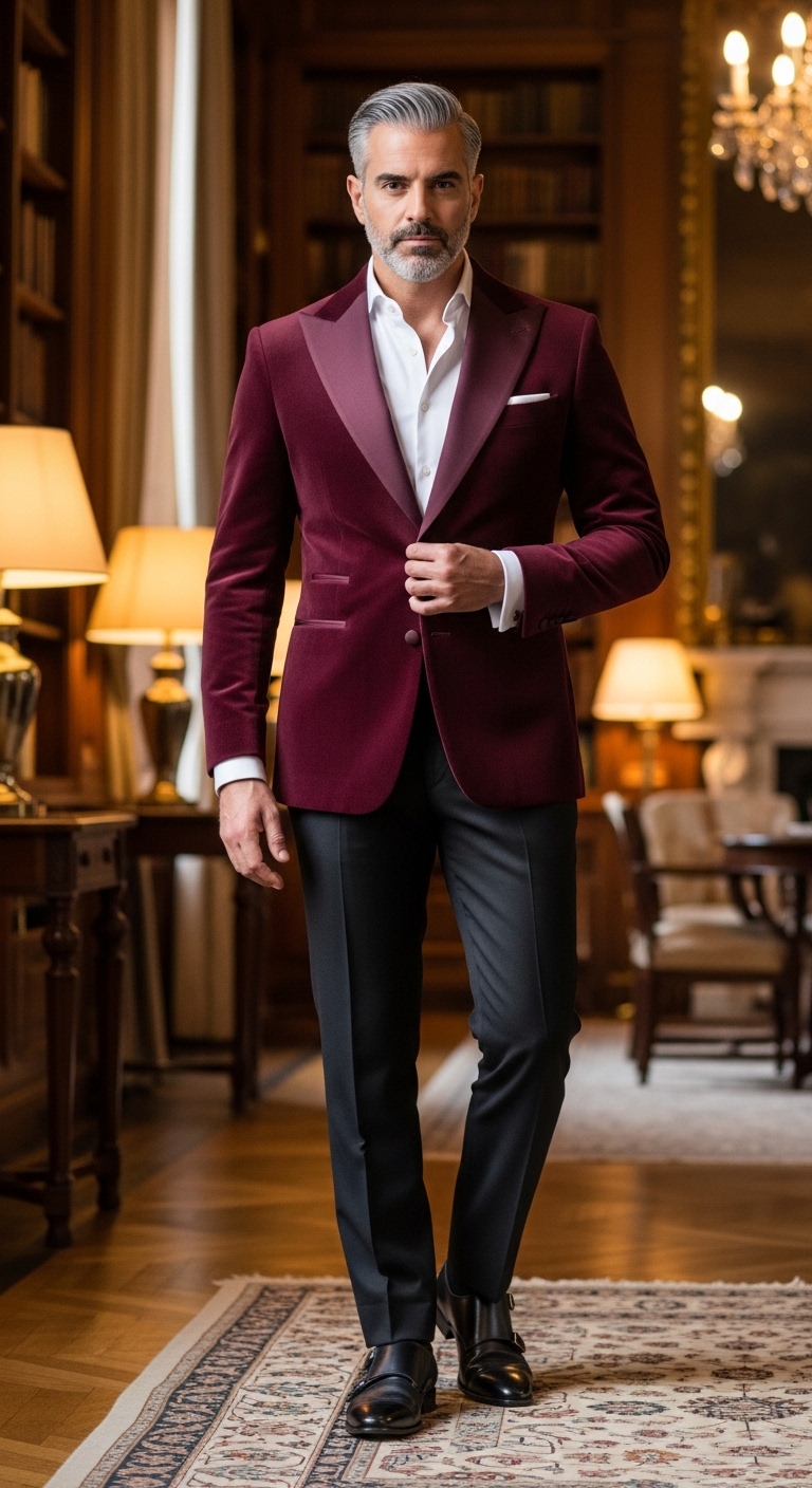 11 Office Outfit For Men Only That Look Stunning Burgundy Velvet Blazer