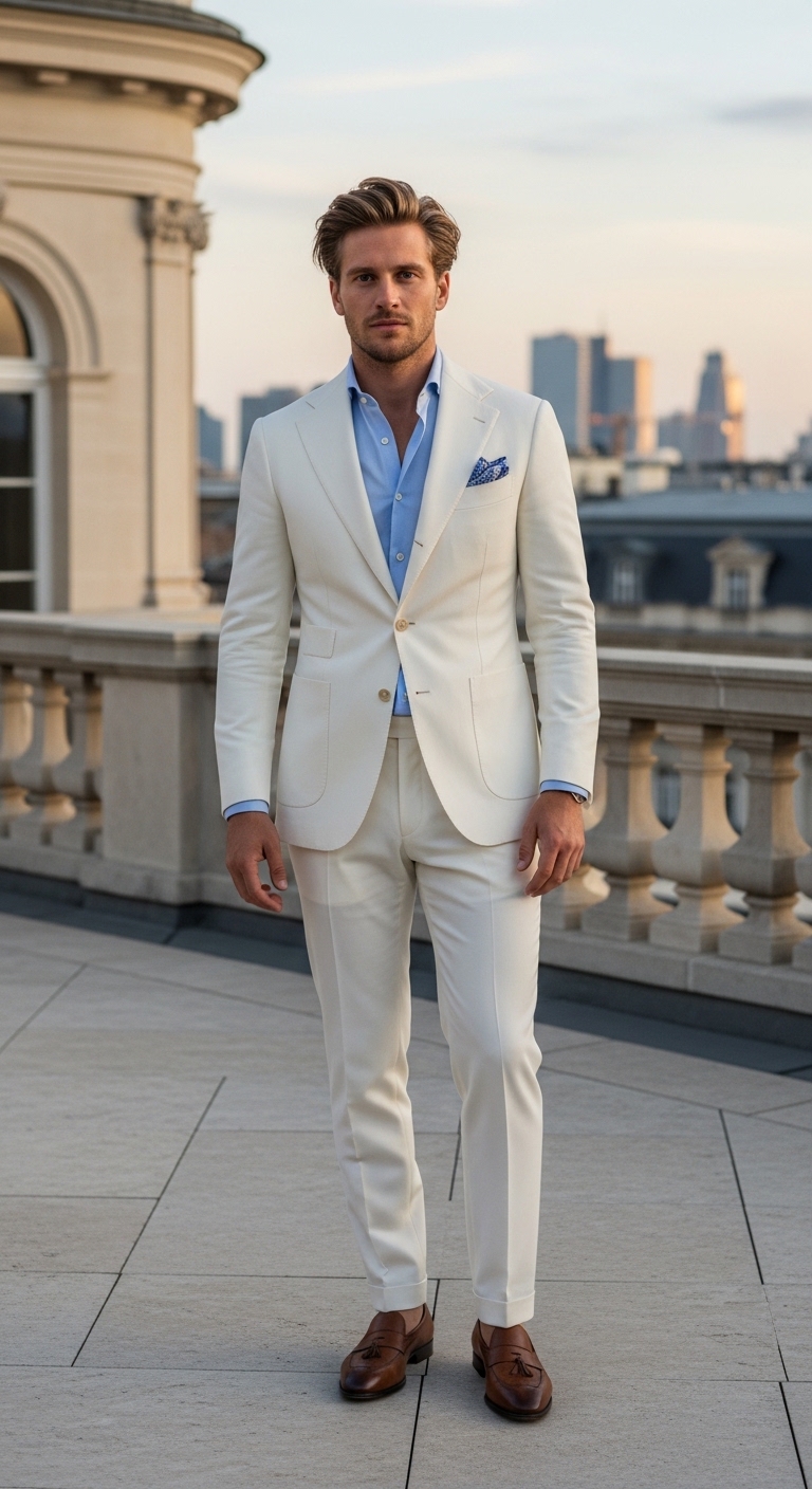 11 Office Outfit For Men Only That Look Stunning White Cotton Suit