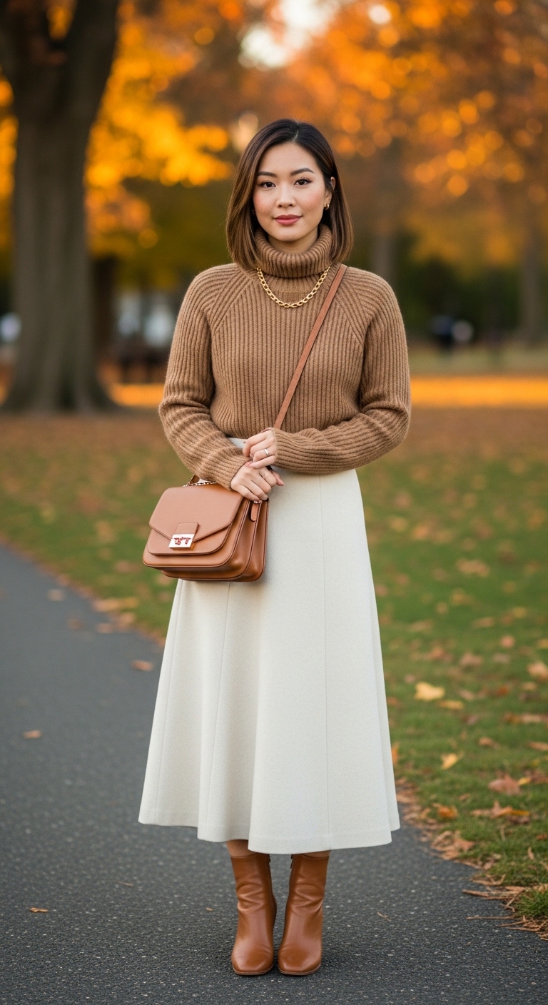 11 Old Money Outfit Women To Elevate Your Style Cashmere Sweater & Midi Skirt