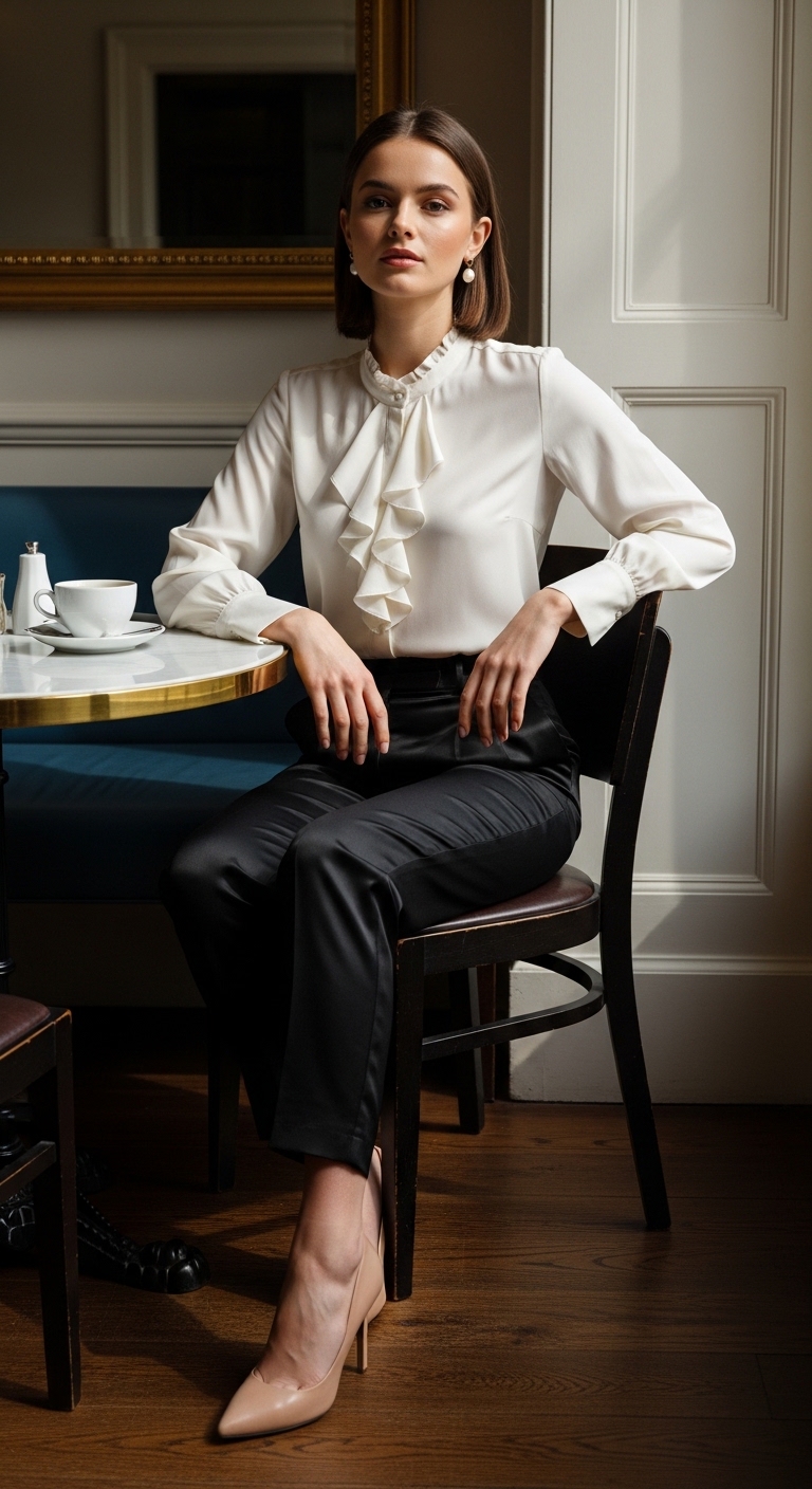 11 Old Money Outfit Women To Elevate Your Style Silk Blouse & Trousers