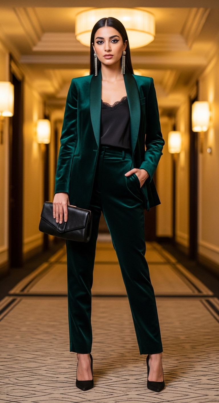 11 Old Money Outfit Women To Elevate Your Style Velvet Blazer & Trousers