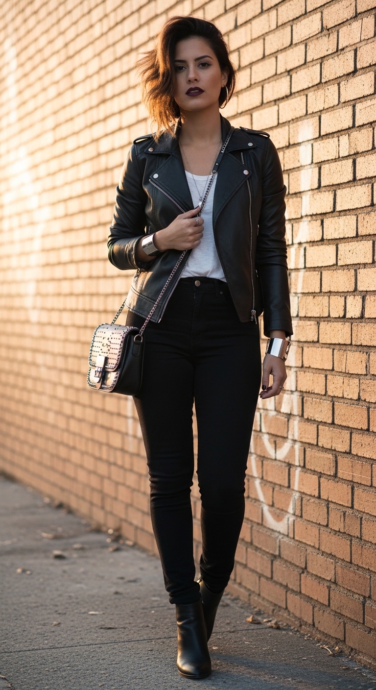 11 Outfit Ideas For Women That Look Stunning Edgy Leather Jacket Look