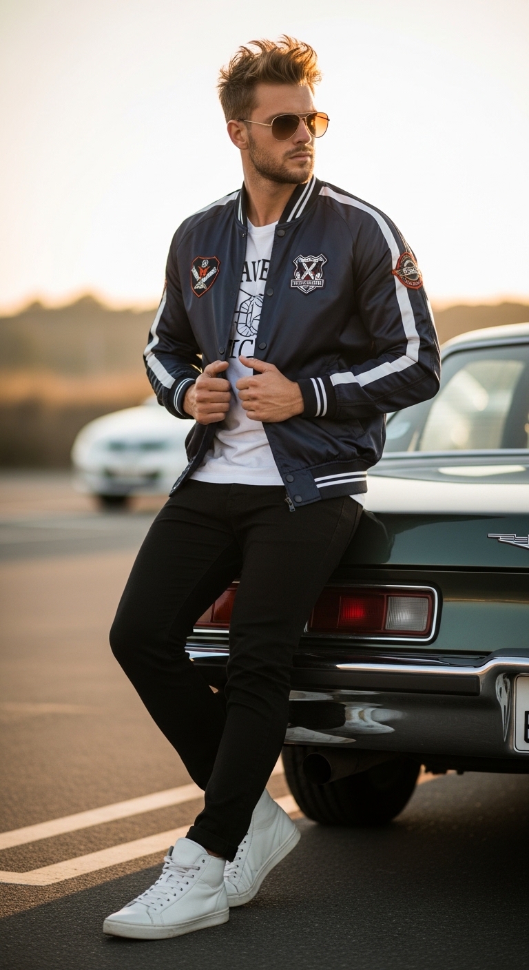 11 Party Outfit For Men Only You Need To Try Retro-Inspired Bomber Jacket