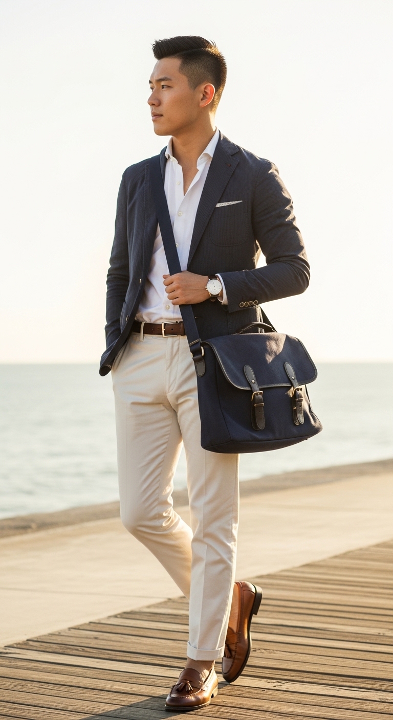 Navy Seersucker Smart Casual