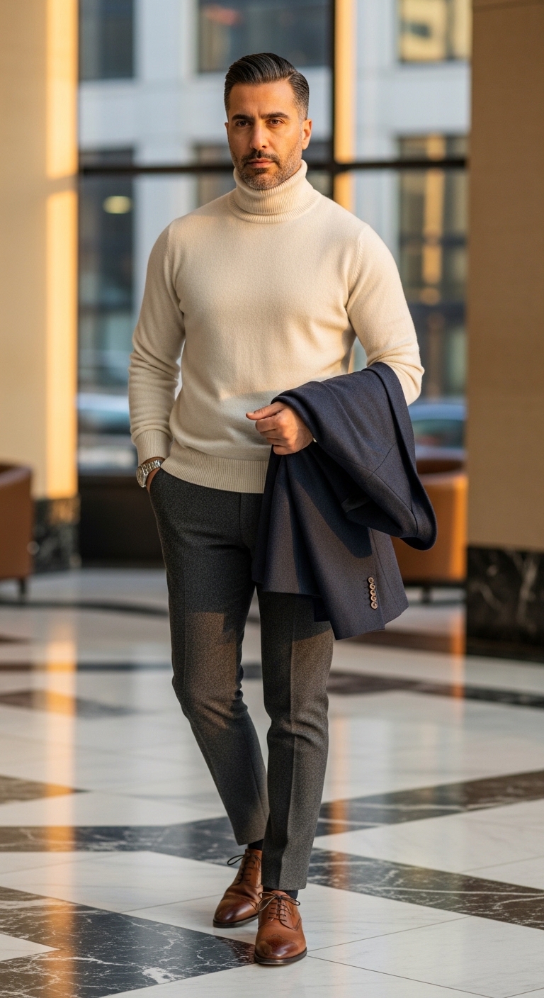 11 Turtle Neck Outfit For Men Only That Look Stunning Classic Cashmere Business Look