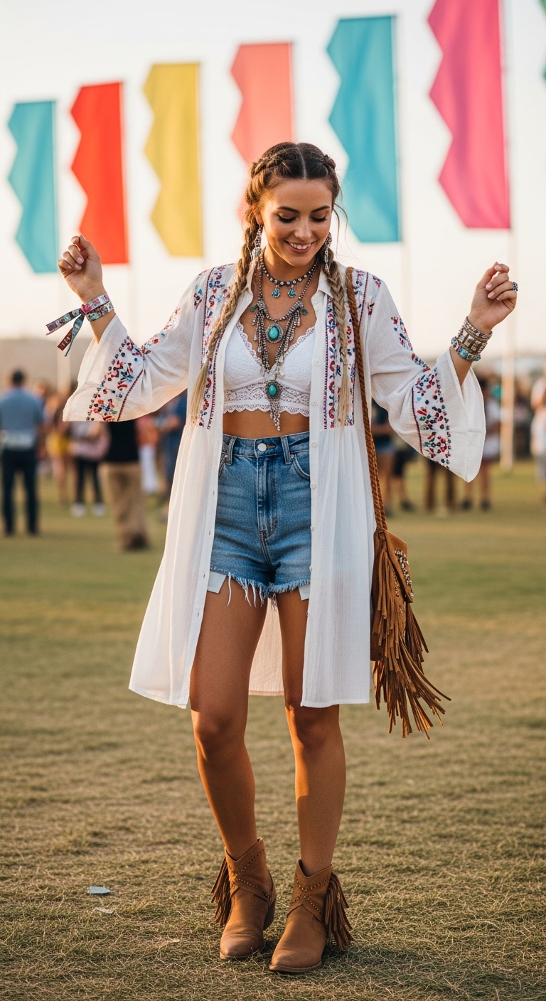 White Shirt Outfit Women You Need To Try Boho White Shirt Festival Look